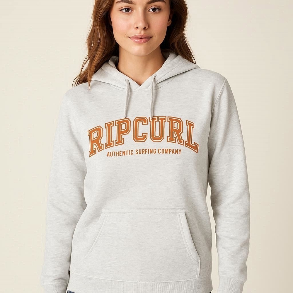 Rip Curl Varsity Hoodie Gray with Orange Logo #A9